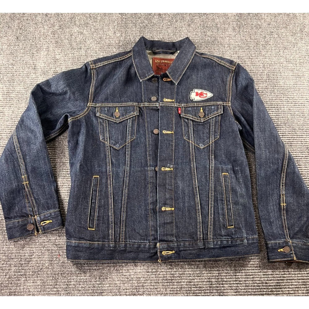 Levis X NFL Kansas City Chiefs Collab Denim Jacket Mens Large Dark Wash NWT